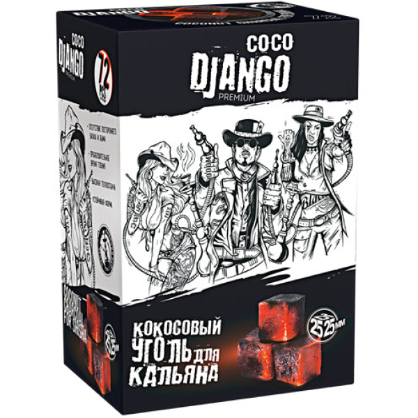 Уголь Coco Django 25мм для кальяна - 1кг (72 шт) в Челябинске