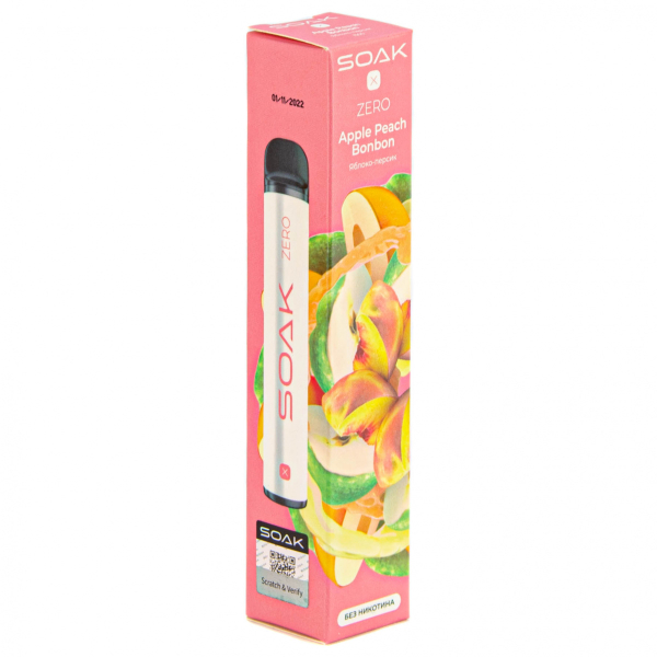 SOAK X ZERO Apple peach bonbon 1500 затяжек (без никотина) в Челябинске