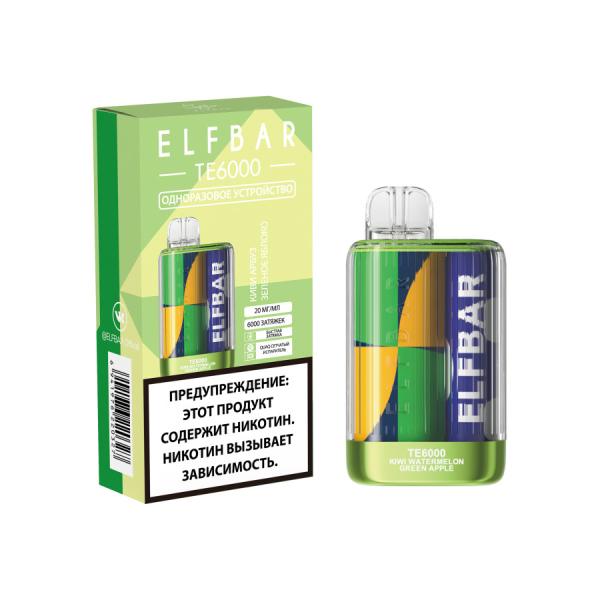 ЭСДН ELF BAR Te Киви Арбуз Зеленое Яблоко 6000 затяжек в Челябинске